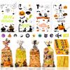 Halloween Cellophane Treat Bags, 100 pcs Clear Halloween Goodie Bags with Twists Ties, 4 Styles Halloween Cellophane Candy Bags with Gift Tag for Kids Halloween Treat or Trick Party Supplies view 1