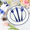 100Pack Blue Pre Rolled Plastic Silverware - Wrapped Blue Rolled Cutlery with Napkins, Heavy Duty Prerolled Plastic Silverware Set, Disposable Utensils with Dinner Napkins for Party view 4