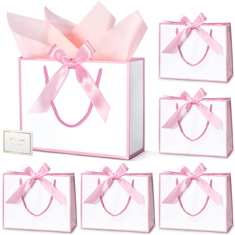 DOYIDE 30 Pcs Thank You Gift Bags with Tissue Paper, 9x7x3.1in Paper Gift Bags with Handles, Gift Wrap Bags with Bow Ribbon for Wedding Birthday Baby Shower Bridesmaid Party