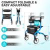 PLANET WALK Super Lightweight Rollator Walker for Seniors, Foldable Rolling Walker with Seat and 8" Rubber Wheels for All Terrain, Unique Design Aluminium Frame Sturdy Walkers for Traveling - Blue view 2