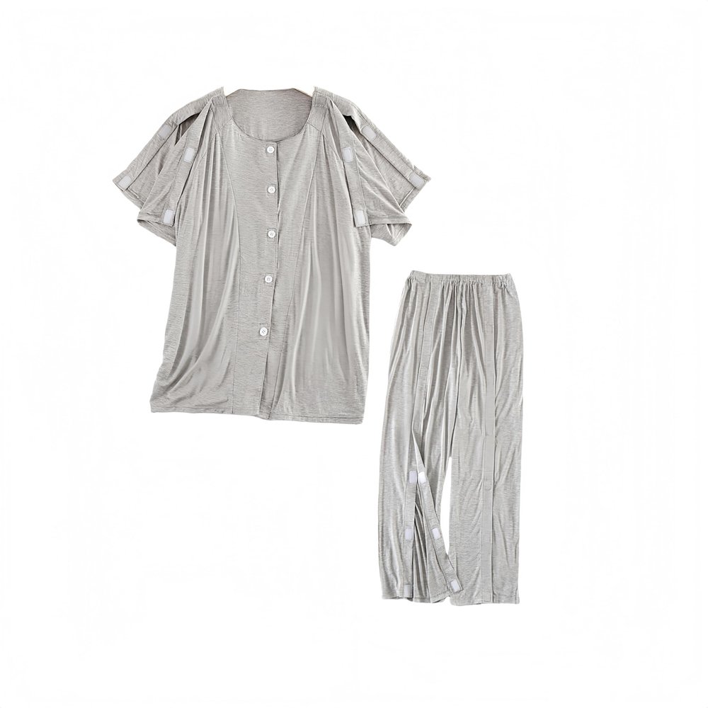 KUMUROETA Rehab Clothes,Post-Operative Bedridden Patient Clothing,Full Tearaway Clothing,Unisex,Tear-off Pants,Suitable for Postoperative Care of Bedridden Patients with Limited Mobility,Grey