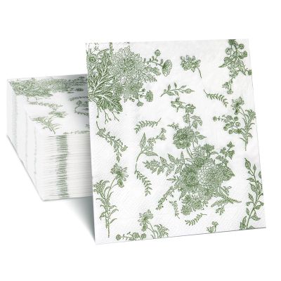 200Pack Sage Green Floral Cocktail Napkins Disposable Wedding Paper Napkin Decorative Green & White Hydrangea Flower Guest Hand Towel Fancy Dinner Napkin for Bridal Baby Shower Birthday Party Supplies