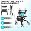 PLANET WALK Super Lightweight Rollator Walker for Seniors, Foldable Rolling Walker with Seat and 8" Rubber Wheels for All Terrain, Unique Design Aluminium Frame Sturdy Walkers for Traveling - Black view 2