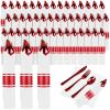 100Pack Red Pre Rolled Plastic Silverware - Wrapped Red Disposable Cutlery with Napkins, Heavy Duty Rolled Plastic Silverware Set, Disposable Utensils with Dinner Napkins for Valentine's Day view 1