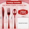 100Pack Red Pre Rolled Plastic Silverware - Wrapped Red Disposable Cutlery with Napkins, Heavy Duty Rolled Plastic Silverware Set, Disposable Utensils with Dinner Napkins for Valentine's Day view 2
