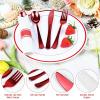 100Pack Red Pre Rolled Plastic Silverware - Wrapped Red Disposable Cutlery with Napkins, Heavy Duty Rolled Plastic Silverware Set, Disposable Utensils with Dinner Napkins for Valentine's Day view 3