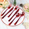 100Pack Red Pre Rolled Plastic Silverware - Wrapped Red Disposable Cutlery with Napkins, Heavy Duty Rolled Plastic Silverware Set, Disposable Utensils with Dinner Napkins for Valentine's Day view 4
