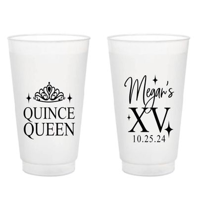 25pcs Personalized Frosted Plastic Cups, Quinceaera Party Plastic Cups, Custom Quinceaera Frosted Cup Favors, Drinking Cup for Wedding Birthday