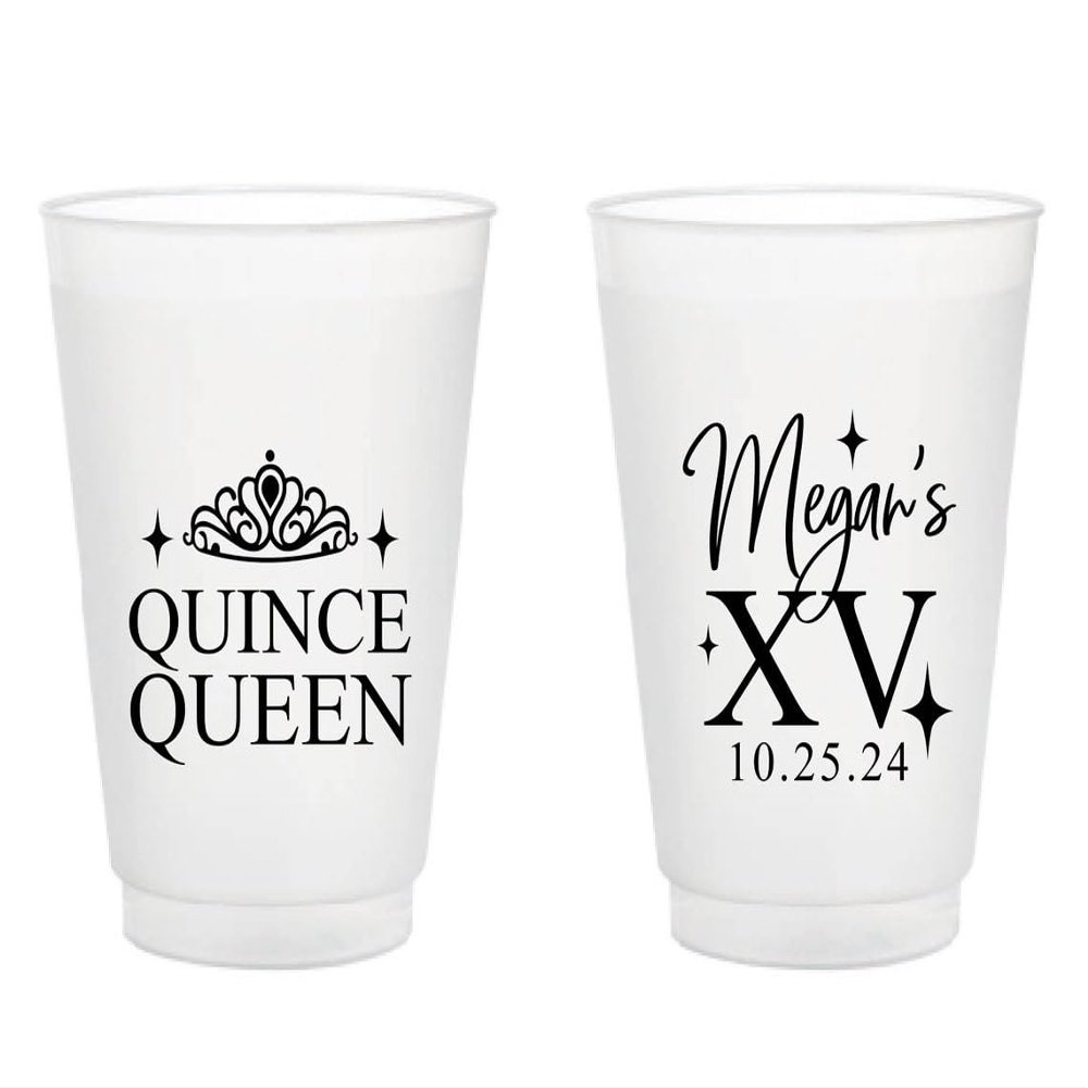 25pcs Personalized Frosted Plastic Cups, Quinceaera Party Plastic Cups, Custom Quinceaera Frosted Cup Favors, Drinking Cup for Wedding Birthday