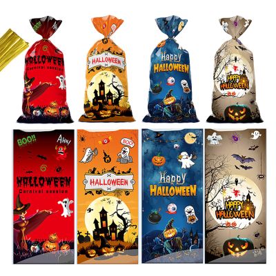 50 PCS Halloween Cellophane Treat Bags - Cookies Goodie Gift Snacks Bags with Twist Ties for Trick or Treat Party Favors
