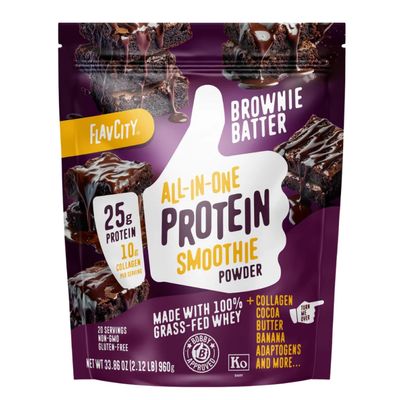 FlavCity Grass Fed Whey Chocolate Protein Powder - Brownie Batter - 25g Protein & 10g Collagen - Made with Organic Cocoa & Coconut Milk - Gluten Free & No Added Sugars (20 Servings)