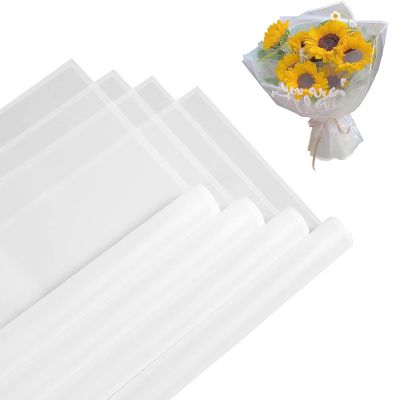Jocomoni 20 Sheets Flower Wrapping Paper, Waterproof Floral Bouquet Wrapping Paper Fresh Flower Wrapping Paper with Border Florist Supplies Gift Packaging Material (White)