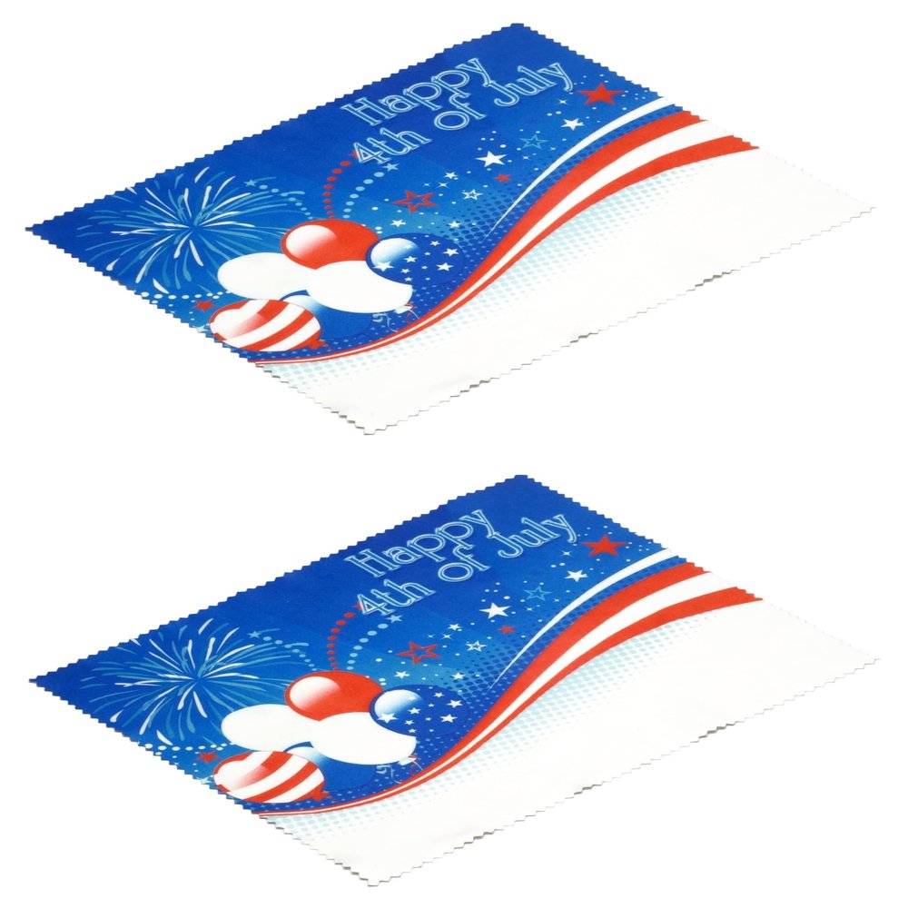 Calabria 2 Pack July 4th Cleaning Cloth Red White Blue Stars Balloons Fireworks USA Independence Day Eyeglass Camera Lens TV