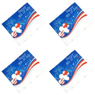 Calabria 4 Pack July 4th Cleaning Cloth Red White Blue Stars Balloons Fireworks USA Independence Day Eyeglass Camera Lens TV