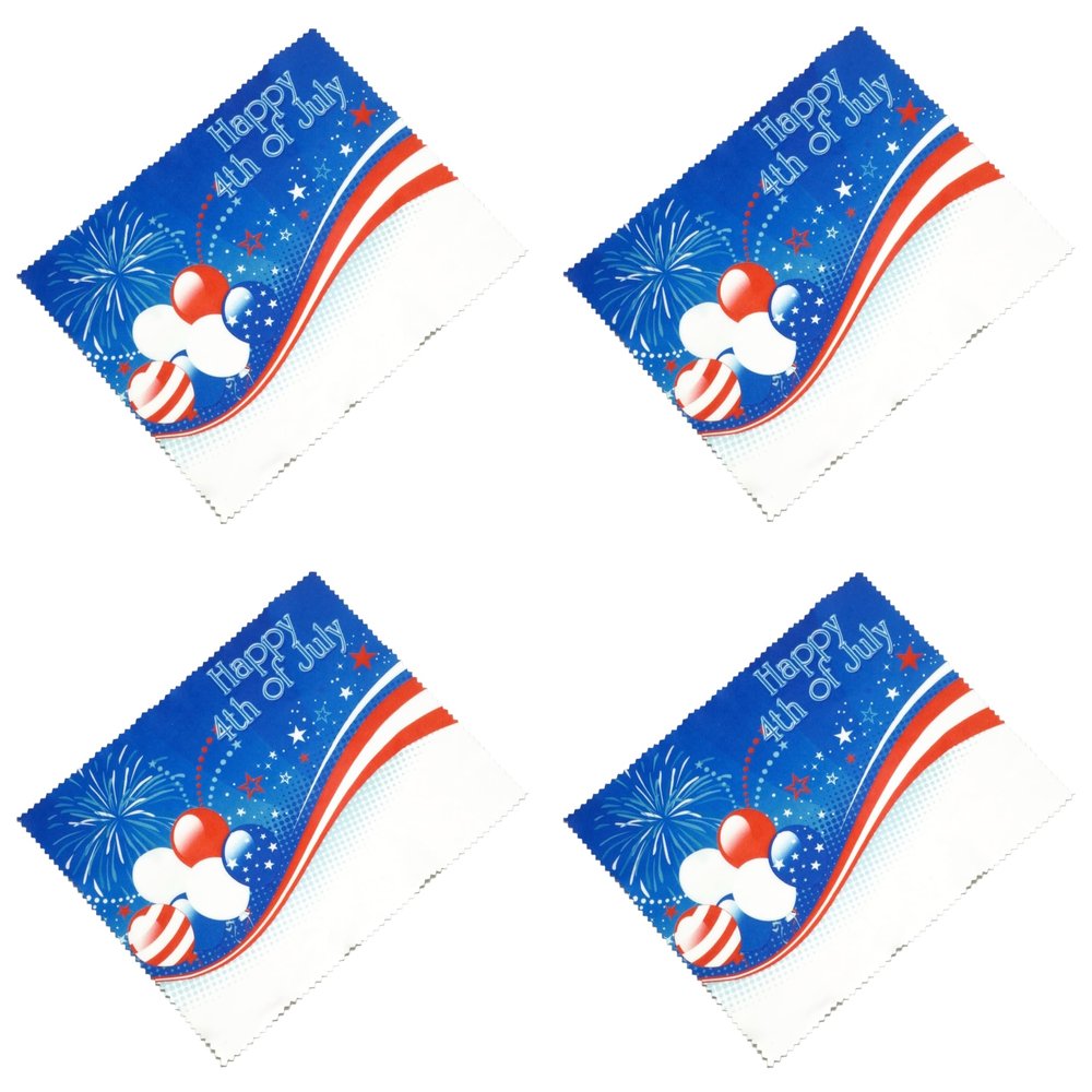Calabria 4 Pack July 4th Cleaning Cloth Red White Blue Stars Balloons Fireworks USA Independence Day Eyeglass Camera Lens TV