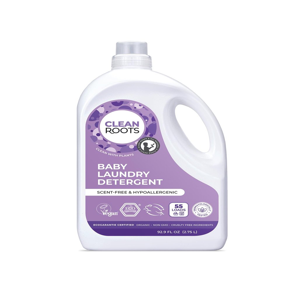 Clean Roots Baby Laundry Detergent, EcoGarantie Certified 100% Organic & Natural, Scent-Free & Hypoallergenic, Dermatologically Tested & Approved - 55 Loads, 92.9 fl. oz (2.75 L)