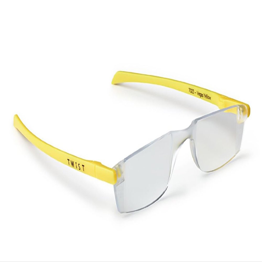 Calabria Twist Flat Folding Reading Glasses 1.00 Yellow Rimless Ultra Thin Foldable Compact Reader Travel Portable Slim Case