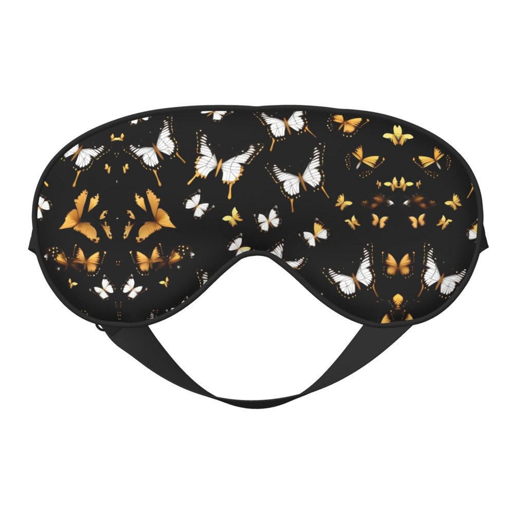 SSIMOO Gold White Butterflies Black Soft Sleep Eye Mask,Female Breathable Eye Patch,Perfect for Travel and Relaxation