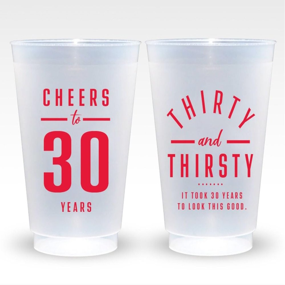 25pcs Personalized Frosted Plastic Cups, Years Birthday Frosted Cups, Thirty Thirsty Birthday Frosteds Cup,Custom Birthdays Plastic Cup, Drinking Cups for Wedding Birthdays