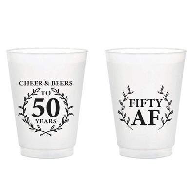 25pcs Personalized Frosted Plastic Cups, 50th Birthday Frosted Cup Favors, Custom 50th Birthday Plastic Cup,Drinking Cups for Wedding Birthdays