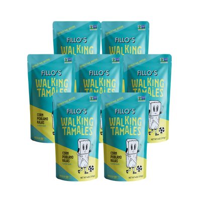 Fillo's Walking Tamales Corn Poblano Rajas, Pk of 7, Ready-to-Eat, Delicious, Gluten-Free, Preservative-Free, Vegan Friendly, Microwavable, Non-GMO