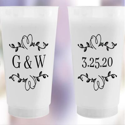 25pcs Personalized Frosted Plastic Cups, Monogram Wedding Custom Frosted Party Cups, Wedding Party Cup, Drinking Cup for Weddings Birthday