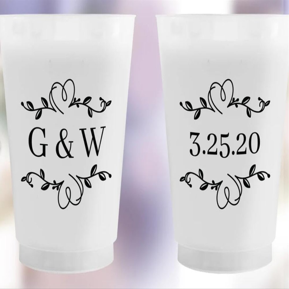 25pcs Personalized Frosted Plastic Cups, Monogram Wedding Custom Frosted Party Cups, Wedding Party Cup, Drinking Cup for Weddings Birthday