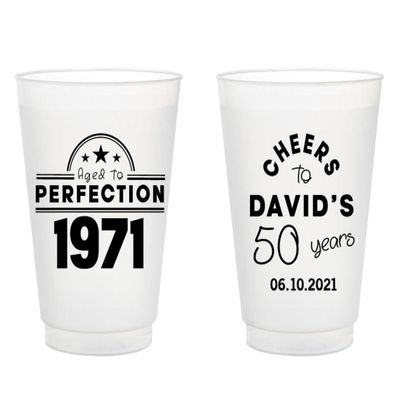 25pcs Personalized Frosted Plastic Cups, Personalized Favors 50th Birthday Frosted Cups, Custom 50th Birthday Frosted Cups, 50th Birthday Frosted Cups, Birthday Party Cups for Wedding Birthday, White
