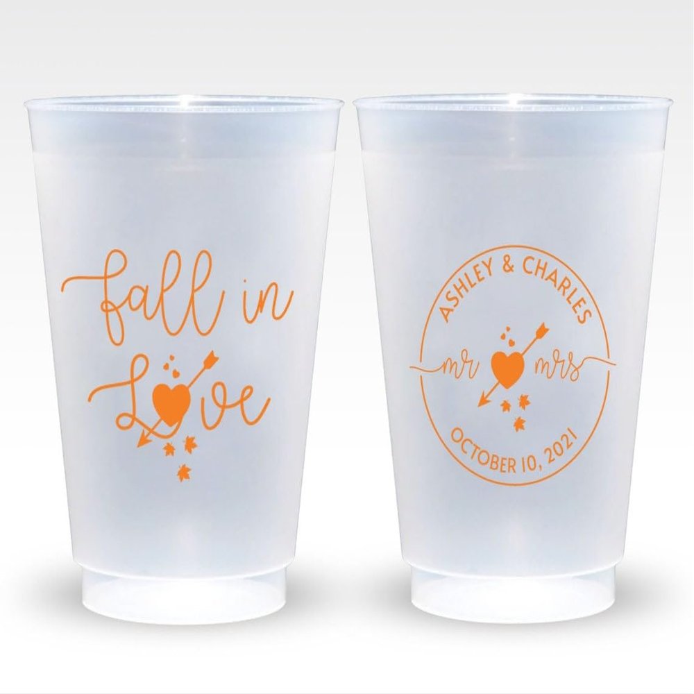 25pcs Personalized Frosted Plastic Cups, Custom Name Fall Wedding Frosted Cups, Personalized Fall Wedding Plastic Cup, Drinking Cup for Weddings Birthday