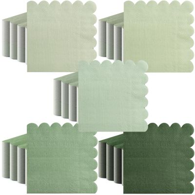 200 Pieces Cocktail Napkin, Sublaga 2-Ply Scalloped Edged Dessert Napkins Folded 5 x 5 Inches Disposable Gradient Color Paper Napkins for Dinner Wedding Birthday Baby Shower Party, Green
