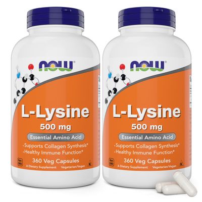 Now L-Lysine 500 mg, 360 Vegetarian Capsules (Pack of 2)
