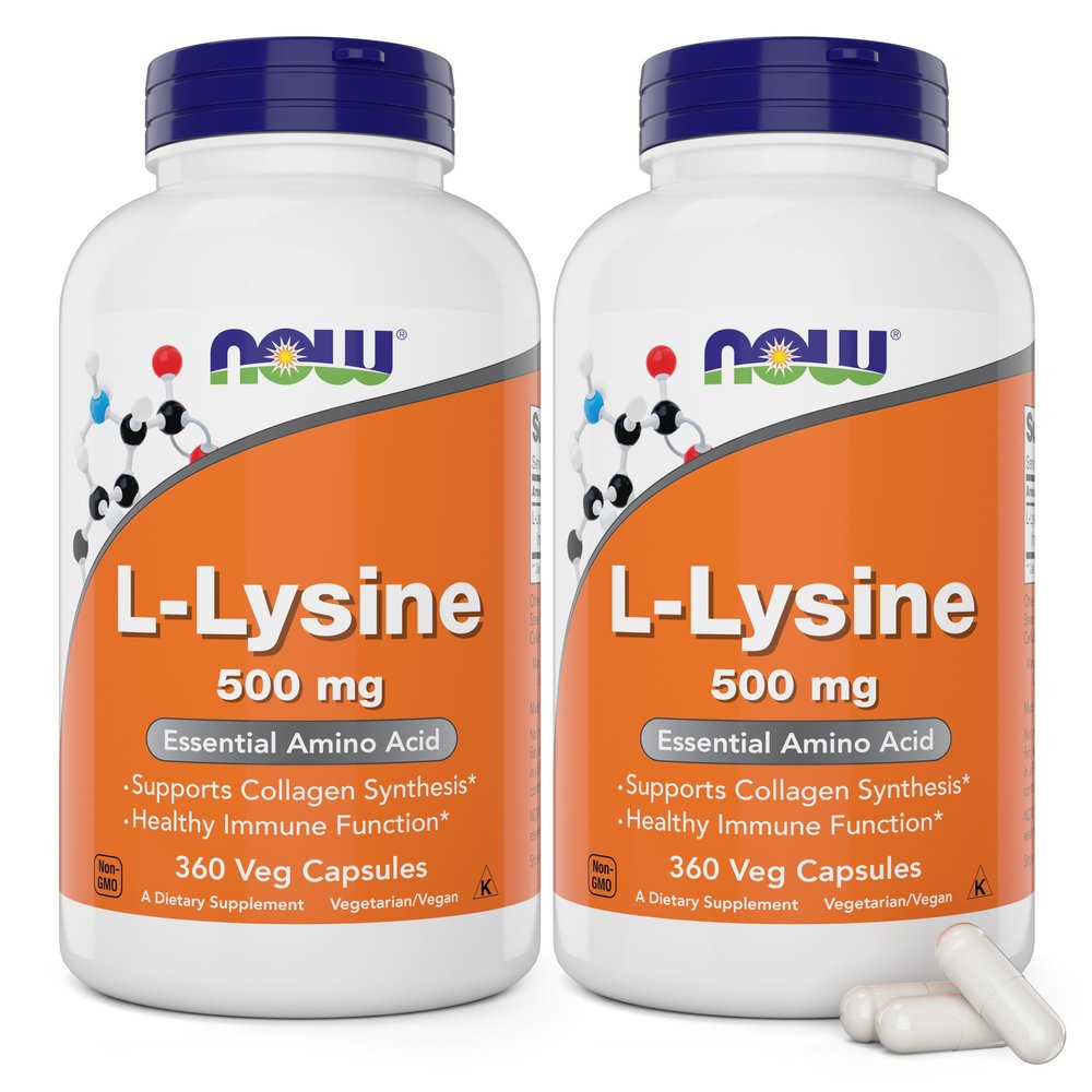 Now L-Lysine 500 mg, 360 Vegetarian Capsules (Pack of 2)