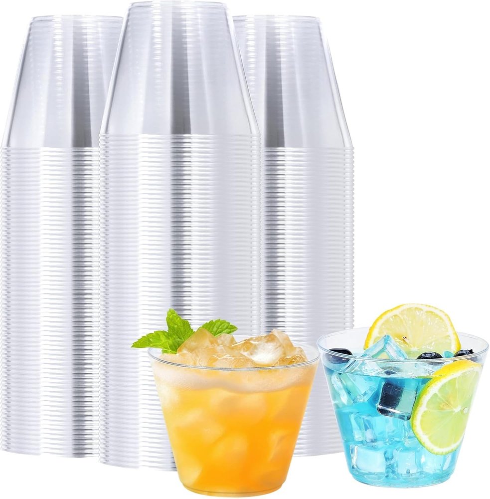 BYSNOW 300 Pack 9 oz Clear Disposable Plastic Cups, Clear Plastic Cups Tumblers Cocktail Glasses, Disposable For Holiday, Wedding, Party
