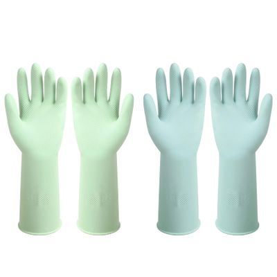 ZUIMER Dishwashing Rubber Gloves Reusable Kitchen Gloves 2Pairs Cleaning Gloves for Washing Dishes Long-lasting&Non-Slip (Light Blue&Light Green, M)