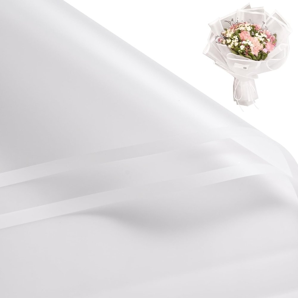 RUSPEPA 20 Sheets Flower Wrapping Paper, Waterproof Floral Bouquet Wrapping Paper, Florist Supplies Packaging Paper for Birthday, Party, Wedding and DIY Crafts - White