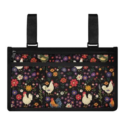 Rnyleeg Floral Chicken Rooster Wheelchair Side Hanging Bag,Armrest Storage Pouch Organizer to Hang on Side,for Walkers,Rollators,Scooters,Men and Women