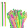 200PCS Snow Cone Spoon Straws Disposable, Plastic Straws Pink Green Yellow Orange Colorful
