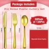 Pre Rolled Gold Plastic Silverware with Napkins, 30Pack Red Wrapped Cutlery with Napkin, Heavy Duty Red Prerolled Plastic Silverware, Rolled Cutlery with Christmas Napkins for Holiday view 2