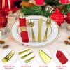 Pre Rolled Gold Plastic Silverware with Napkins, 30Pack Red Wrapped Cutlery with Napkin, Heavy Duty Red Prerolled Plastic Silverware, Rolled Cutlery with Christmas Napkins for Holiday view 3