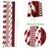 100 pcs Metallic Foil Paper Straws, Rose Gold Silver Red Pink Blue Green Stripe Dot Star Heart Wave Solid Rainbow Drinking Straws, Party Cocktail Beverage Cake Pop Sticks (Red Foil) view 3