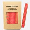 100 pcs Metallic Foil Paper Straws, Rose Gold Silver Red Pink Blue Green Stripe Dot Star Heart Wave Solid Rainbow Drinking Straws, Party Cocktail Beverage Cake Pop Sticks (Red Gold Foil) view 1