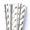 100 pcs Metallic Foil Paper Straws, Rose Gold Silver Red Pink Blue Green Stripe Dot Star Heart Wave Solid Rainbow Drinking Straws, Party Cocktail Beverage Cake Pop Sticks (Silver Foil) view 2