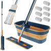 Abizarch Mop and Foldable Bucket Set 360 Rotating Microfiber Mop Hands-Free Flat Floor Mop with Dewatering Scraper and 7 Mop Pads Dry and Wet Dust Mop Collapsible Bucket and Cleaning Mop Kit view 1