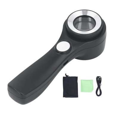 60X Handheld Illuminated Magnifying Glass with LED Light, USB Rechargeable for Outdoor Exploration, Observation
