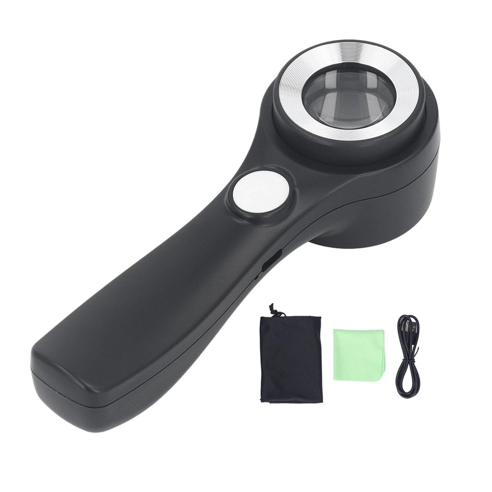 60X Handheld Illuminated Magnifying Glass with LED Light, USB Rechargeable for Outdoor Exploration, Observation