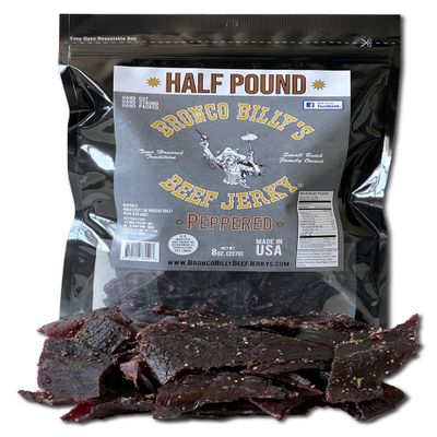 Bronco Billy's Beef Jerky Maple Peppered Half Pound Resealable Bag, Made in USA with USDA Beef, Real Maple Syrup, Cracked Black Pepper