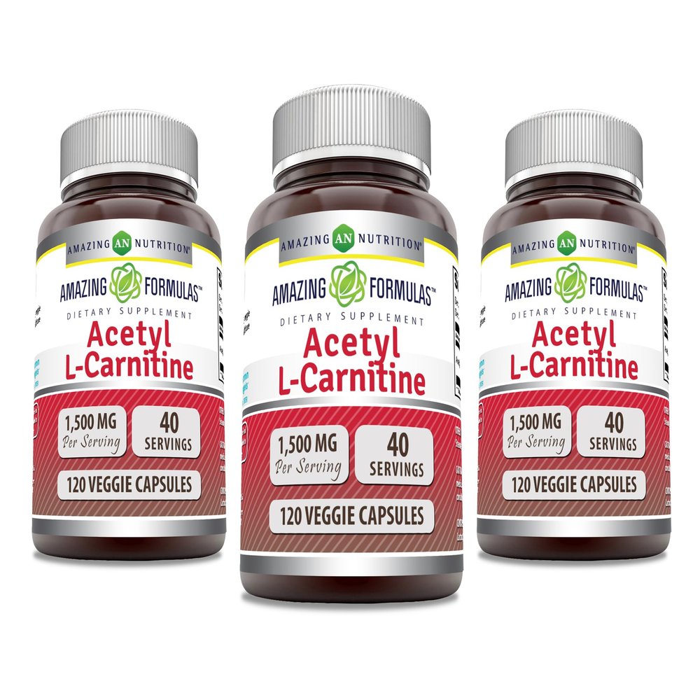 Amazing Formulas Acetyl L-Carnitine Hcl 1500 mg Per Serving Veggie Capsules Supplement | Non-GMO | Gluten Free | Made in USA | Suitable for Vegetarians (Pack of 3 | 120 Count)