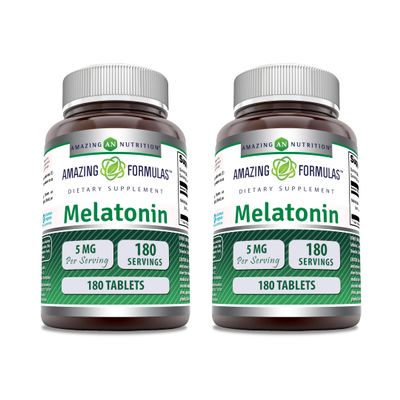 Amazing Formulas Melatonin Supplement | 5 Mg Per Serving | 180 Tablets | Non-GMO | Gluten Free | Made in USA | Pack of 2