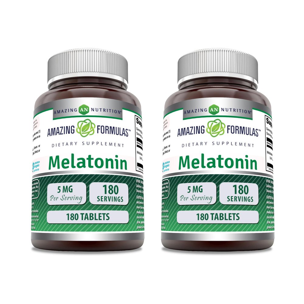 Amazing Formulas Melatonin Supplement | 5 Mg Per Serving | 180 Tablets | Non-GMO | Gluten Free | Made in USA | Pack of 2