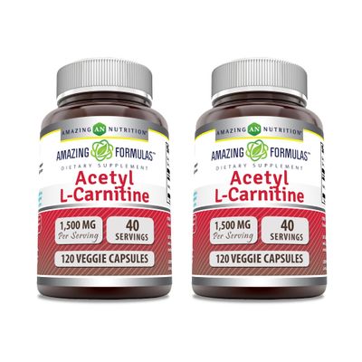 Amazing Formulas Acetyl L-Carnitine Hcl 1500 Mg Per Serving Veggie Capsules Supplement | Non-GMO | Gluten Free | Made in USA | Suitable for Vegetarians (Pack of 2 | 120 Count)